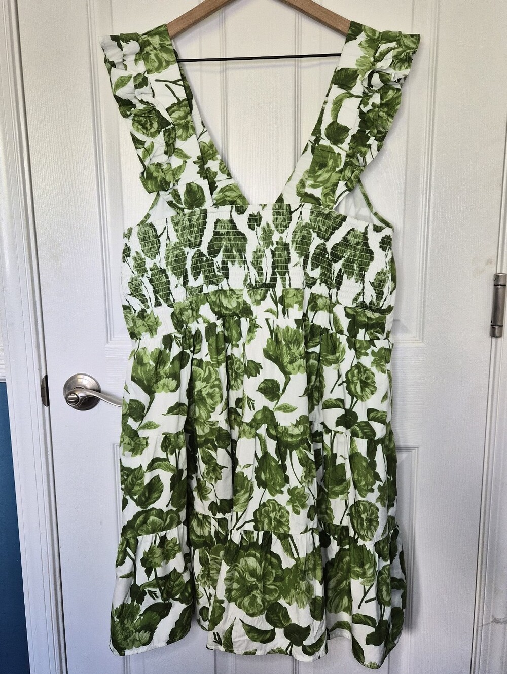 Abercrombie & Fitch Floral Ruffle Mini Sundress Women's XL Green Cottagecore - Picture 4 of 13